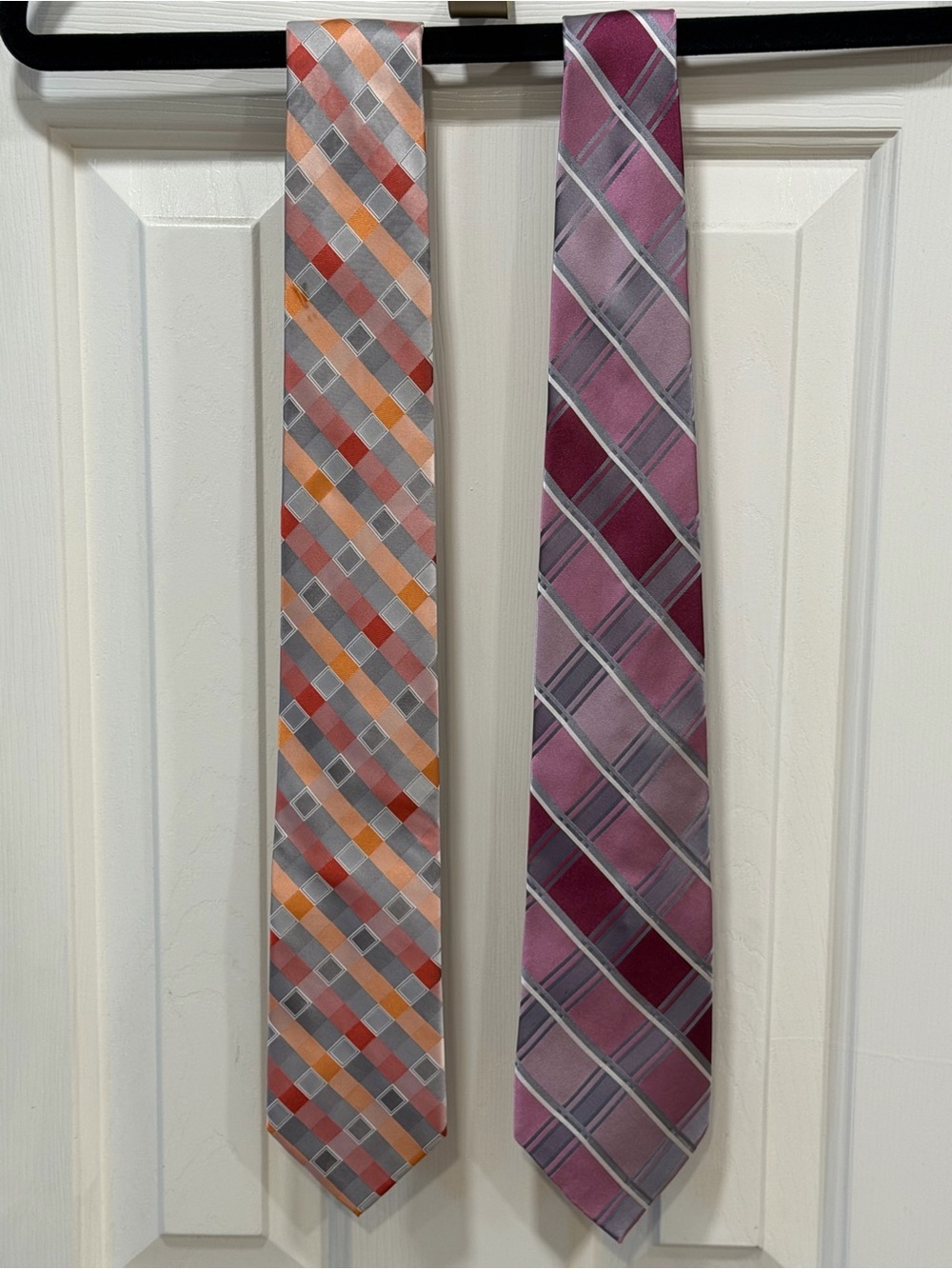 CK Calvin Klein Multi-Color Plaid Neck Tie - Pink and Orange Options